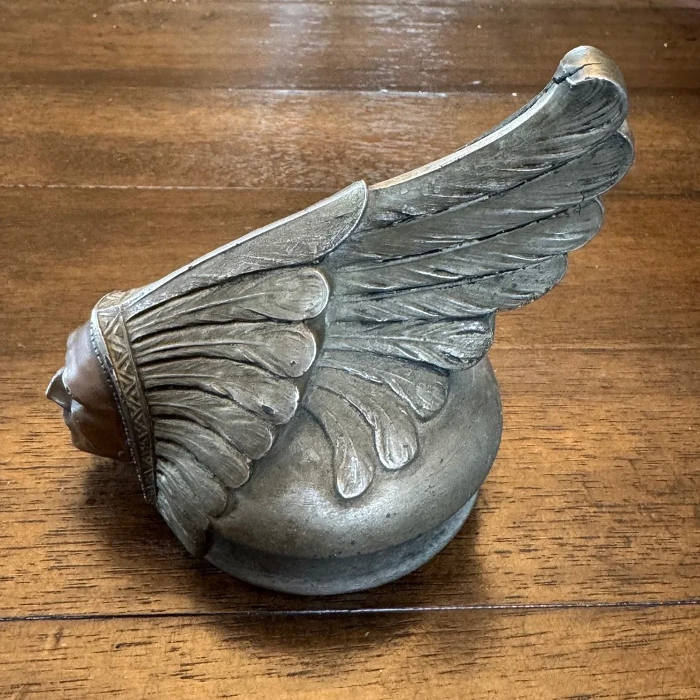 Vintage 1920s Pontiac Native American Radiator Cap Hood Ornament Silver Bronze
